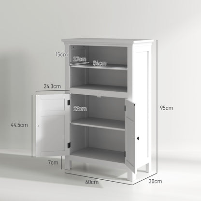 Modern white HOMCOM multi-storage bathroom cabinet with five compartments and sleek design, suitable for organized bathroom spaces.