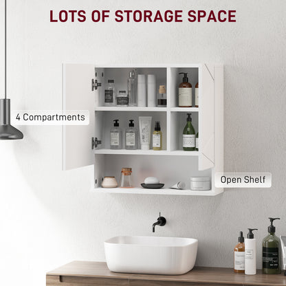 White Kleankin wall-mounted bathroom storage cupboard by HOMCOM with five compartments for organized bathroom essentials.