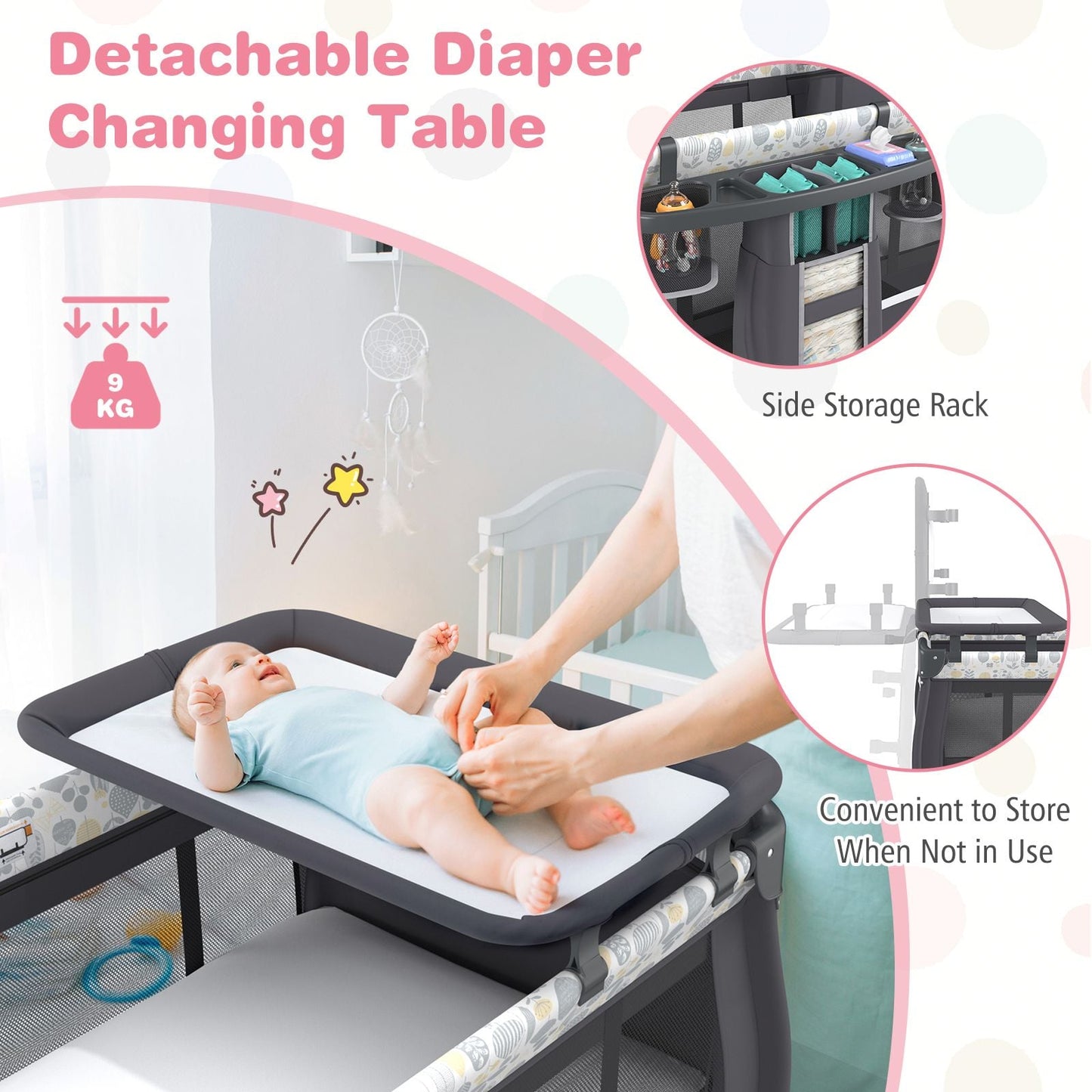 5 in 1 Portable Pack and Play with Bassinet and Mattress