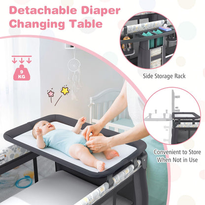 5 in 1 Portable Pack and Play with Bassinet and Mattress