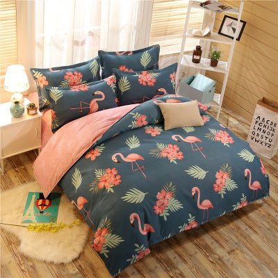 HOMCOM four-piece bedding set with coordinated duvet cover, pillowcases, and sheets in soft, neutral fabric for bedroom decor.