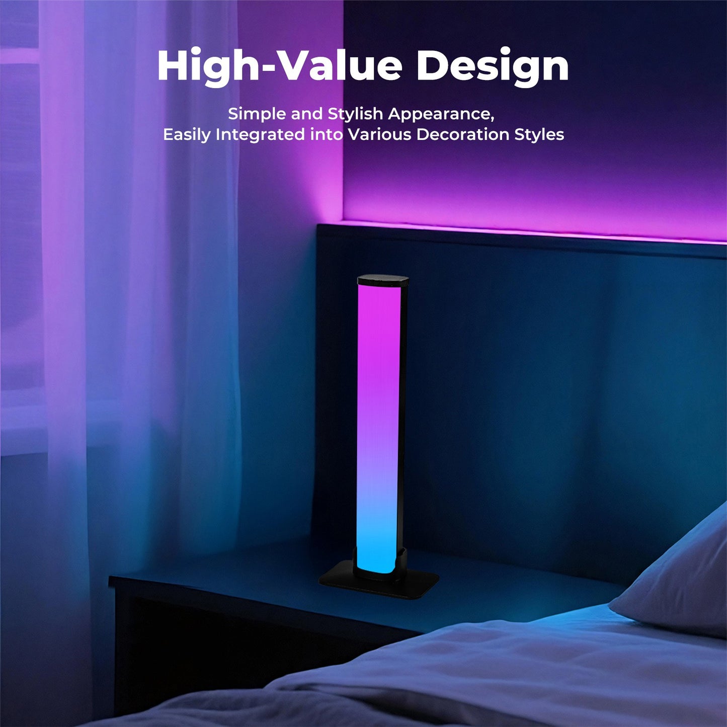 Livoshop Emitto 2X Smart RGB LED Light Bar ambient lamp with color-changing music TV backlight, mounted on a wall.