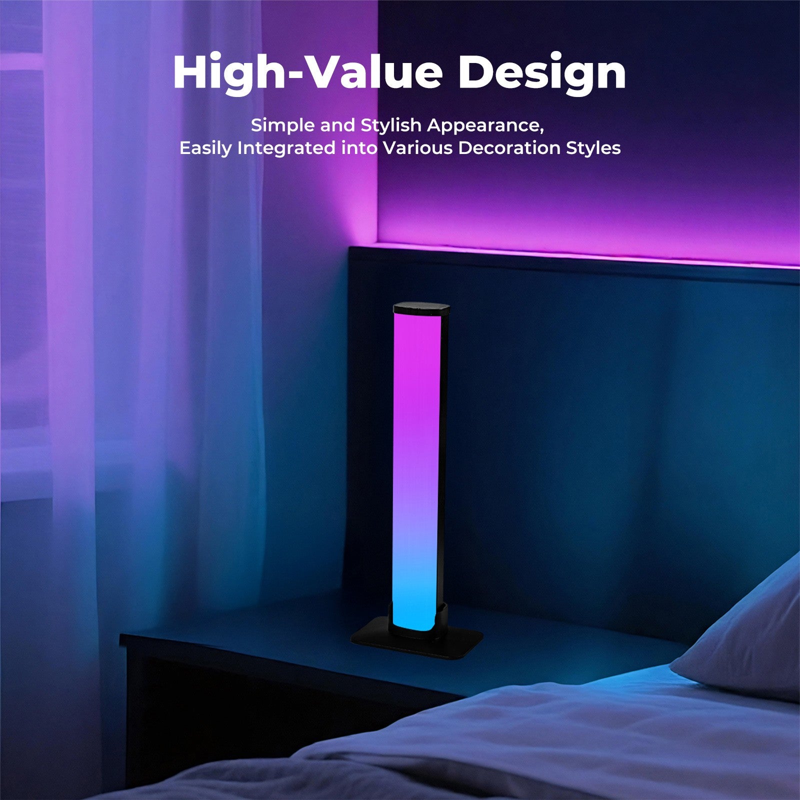 Livoshop Emitto 2X Smart RGB LED Light Bar ambient lamp with color-changing music TV backlight, mounted on a wall.
