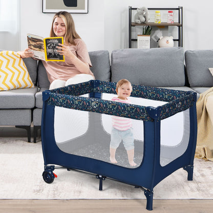 Livoshop 2-in-1 foldable baby playpen with lockable wheels and soft mattress for safe, versatile infant play area