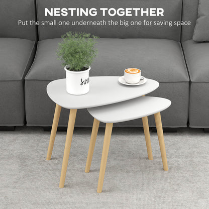 Nestling coffee tables set of 2 by HOMCOM with solid wood legs, light grey finish, ideal for living rooms and bedrooms.