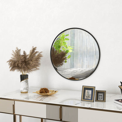Modern 61cm black round wall mirror by HOMCOM, ideal for bedroom, living room, or bathroom decor, with sleek contemporary design.