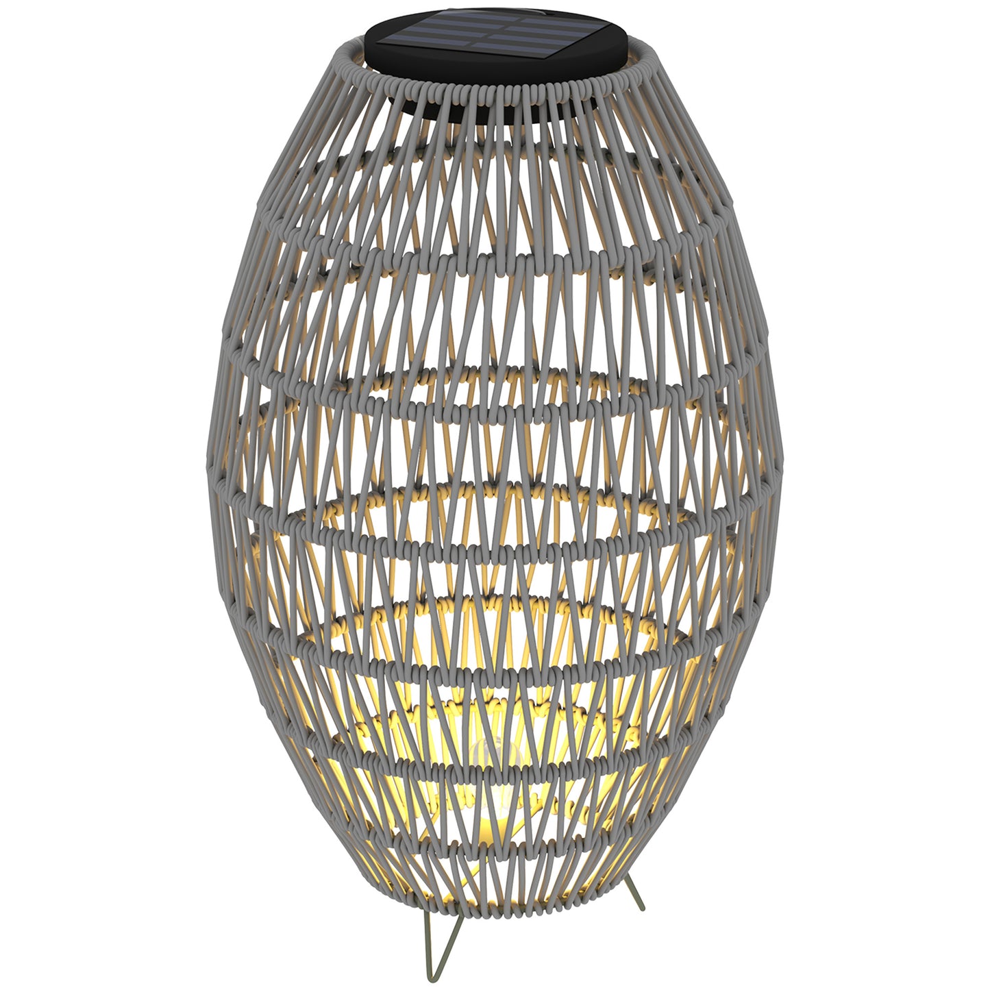 HOMCOM rattan solar garden lamp with auto on/off, waterproof IP44 outdoor lantern for porch or pathway in grey.