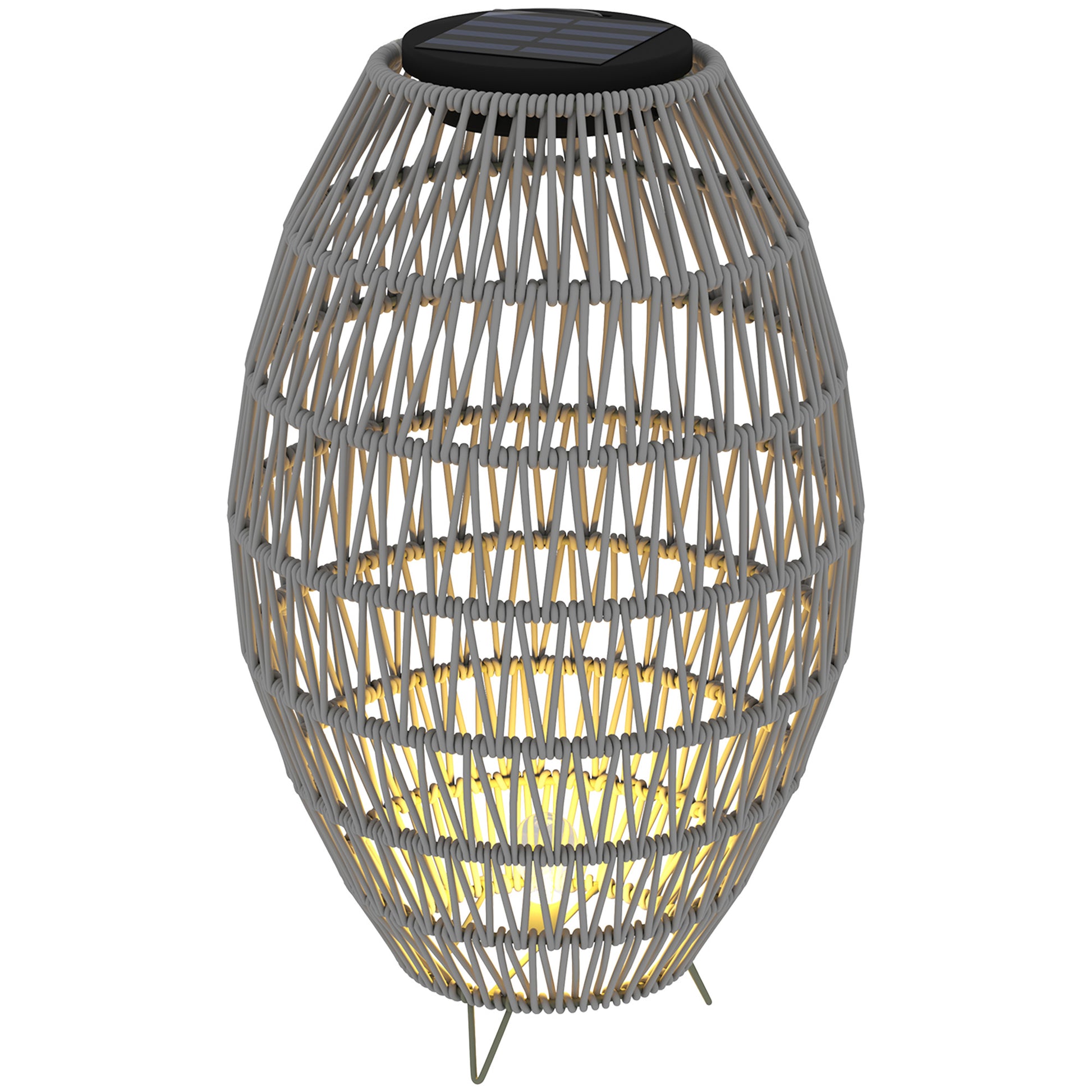 HOMCOM rattan solar garden lamp with auto on/off, waterproof IP44 outdoor lantern for porch or pathway in grey.