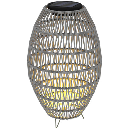 HOMCOM rattan solar garden lamp with auto on/off, waterproof IP44 outdoor lantern for porch or pathway in grey.