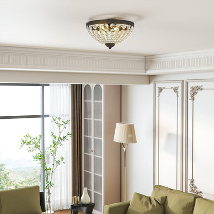 HOMCOM vintage black crystal chandelier ceiling light with 168 octagonal beads, 2-light flush mount for living room or bedroom.