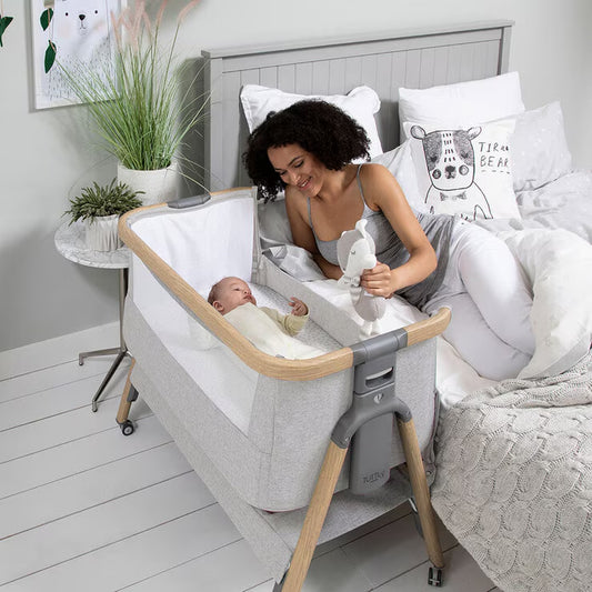 Cozee Air Bedside Rocking Crib, Oak & Silver