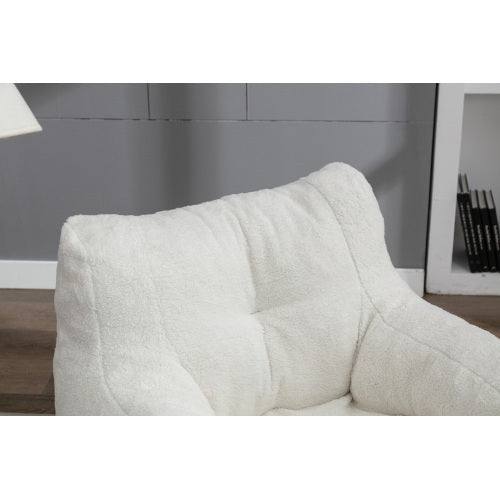 Soft Tufted Foam Bean Bag Chair with Teddy Fabric – Ivory White