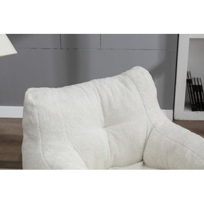 Soft Tufted Foam Bean Bag Chair with Teddy Fabric – Ivory White