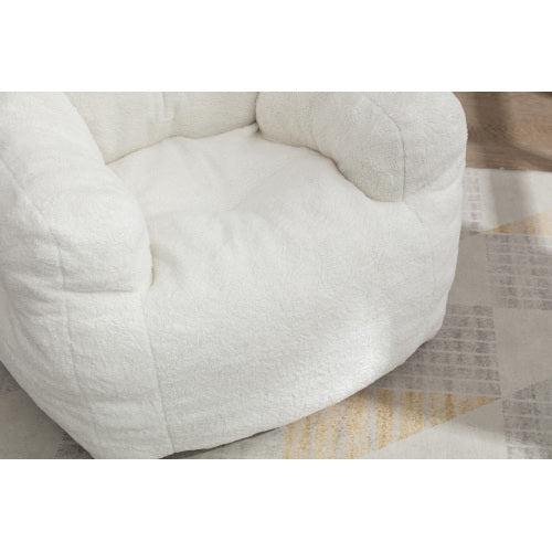 Soft Tufted Foam Bean Bag Chair with Teddy Fabric – Ivory White