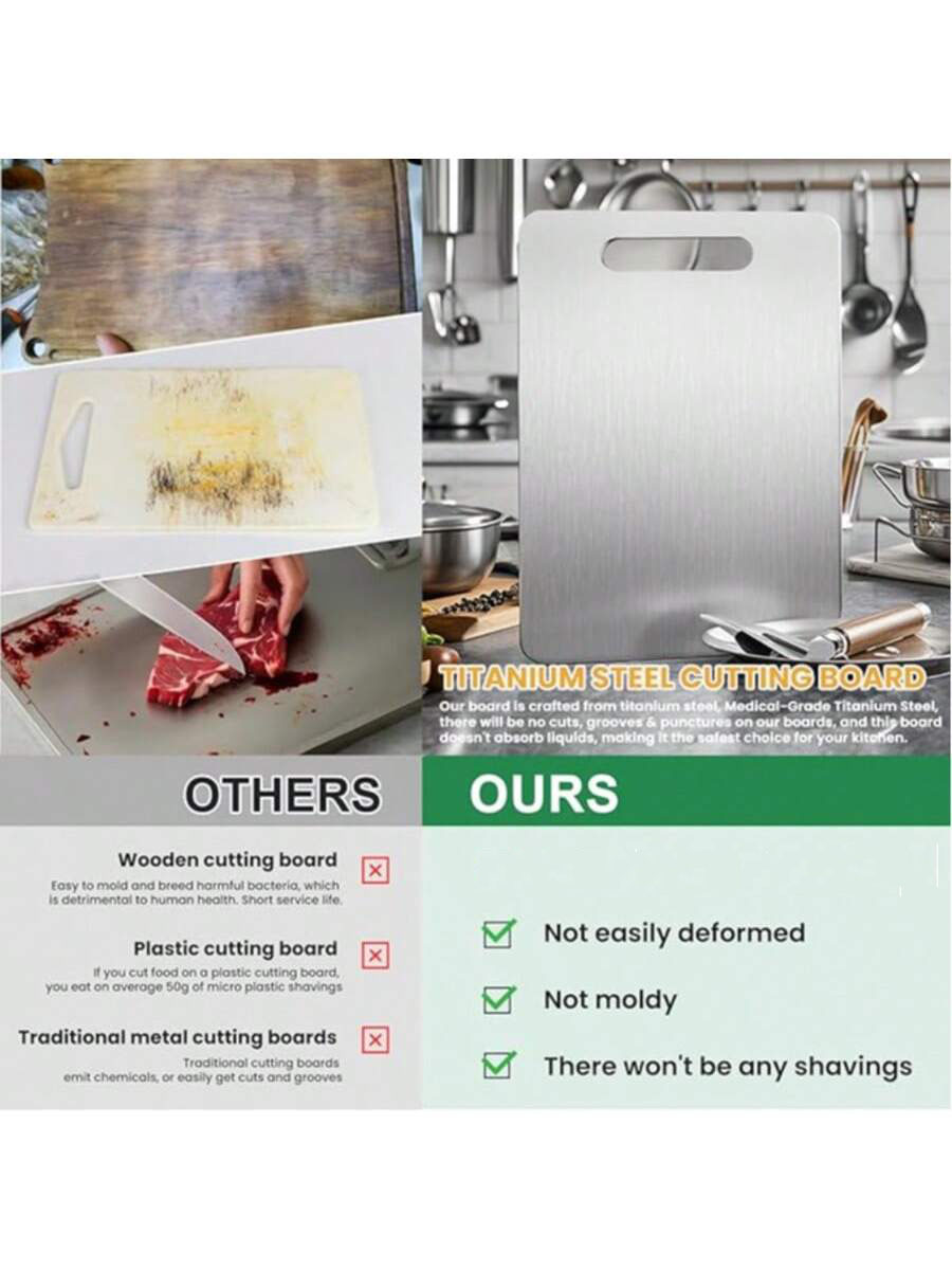 HOMCOM premium titanium steel double-sided chopping board with clean surface, suitable for meat, fruits, vegetables, and various kitchen tasks.