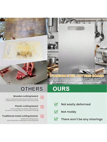 HOMCOM premium titanium steel double-sided chopping board with clean surface, suitable for meat, fruits, vegetables, and various kitchen tasks.