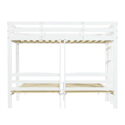 White HOMCOM triple bunk bed with side ladder for children and teens, 3ft size, 90x190cm or 90x200cm, mattress not included.