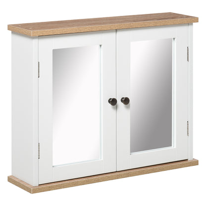 HOMCOM Kleankin bathroom mirror cabinet with double doors, white wall-mounted storage cupboard with adjustable shelves