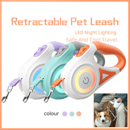 Retractable Dog Leash with LED Spotlight – Pet Collar Traction Rope for Small & Medium Dogs