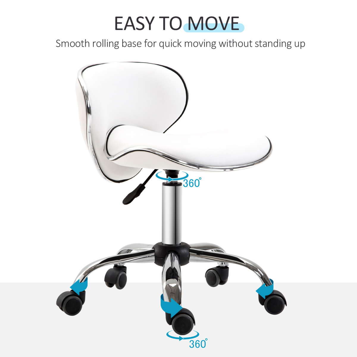 White HOMCOM rolling technician office chair with low back support, designed for beauty salon and professional use.