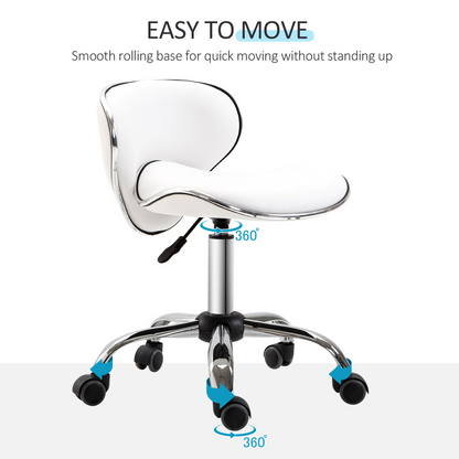 White HOMCOM rolling technician office chair with low back support, designed for beauty salon and professional use.