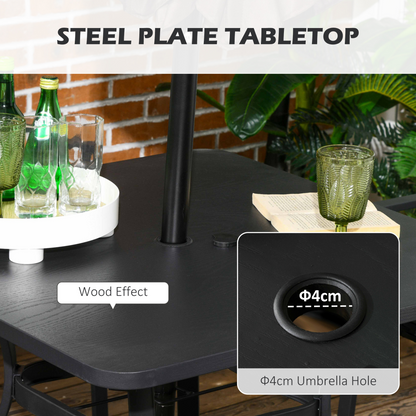 Outsunny 4 seater black rattan garden dining set with table and umbrella hole, outdoor patio furniture, natural woven design