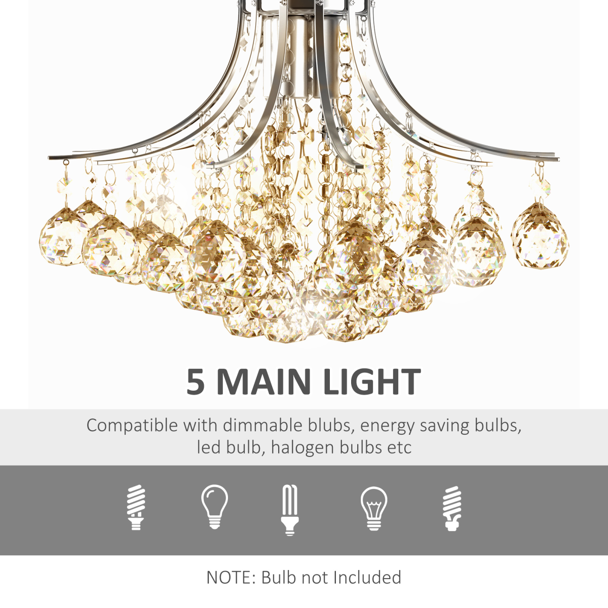 HOMCOM modern K9 crystal ceiling chandelier pendant light with sleek design and multiple hanging crystal accents.