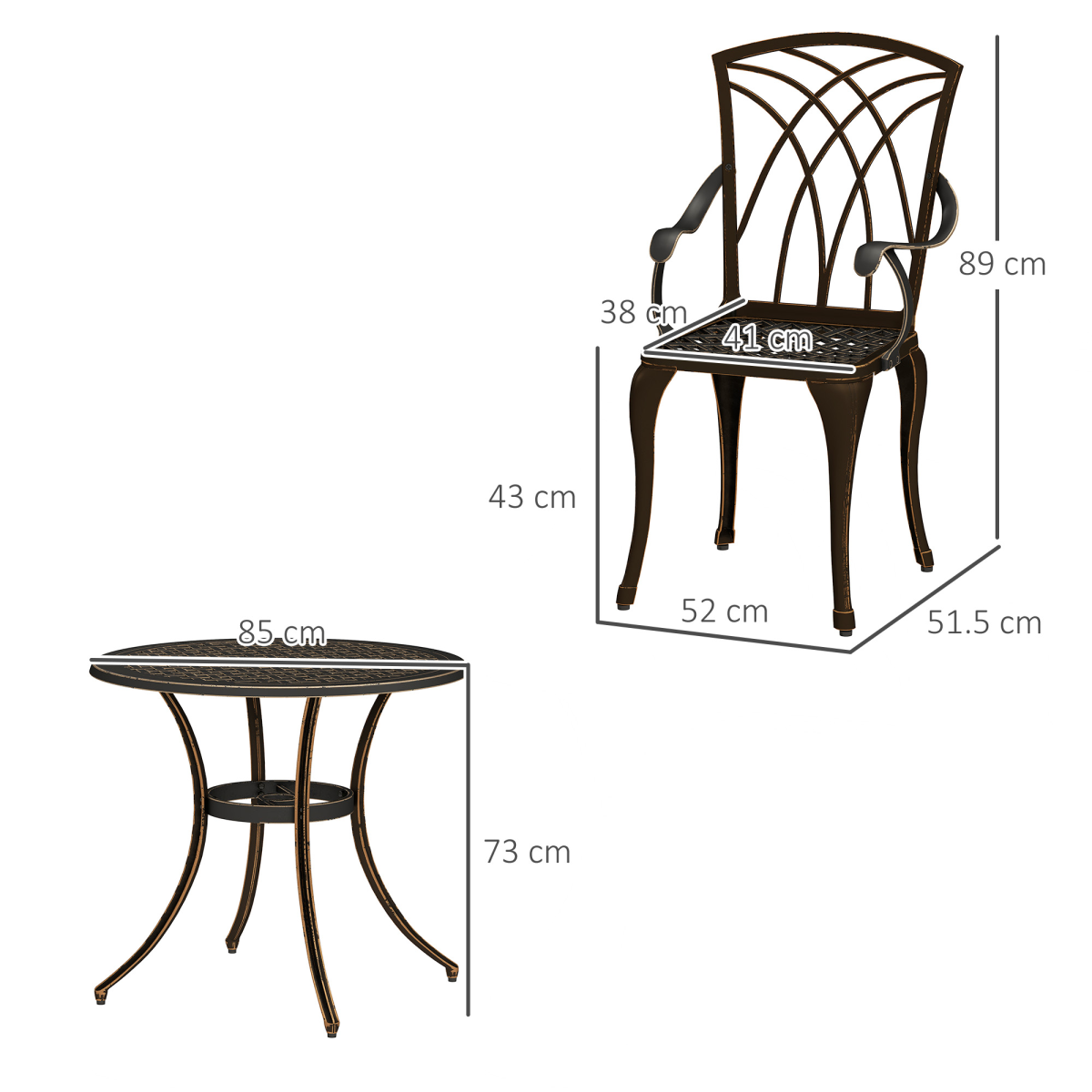 Outsunny 5-piece garden dining set with bronze-tone metal table and chairs, ideal for outdoor patio or garden dining.