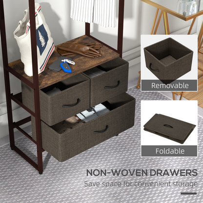 Clothes Hanging Rail with 3 Fabric Drawers Storage Shelves for Hallway