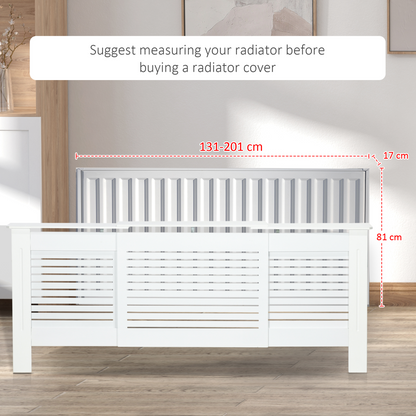 Set of 2 radiator cover panels with slatted design, ideal for home heating units, made of wood or metal for a stylish look.
