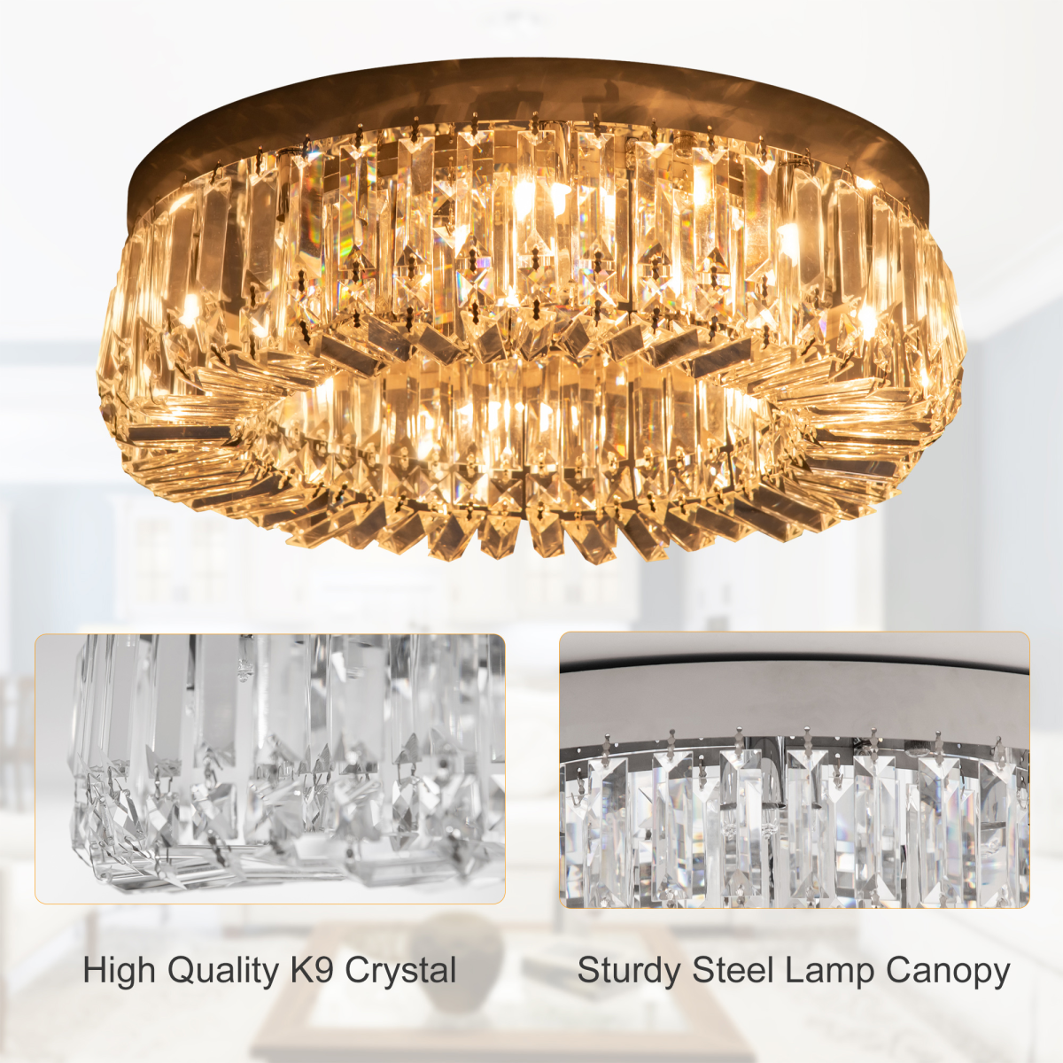 HOMCOM crystal ceiling light chandelier with stainless steel pendant and silver finish, featuring hanging decorative crystals.