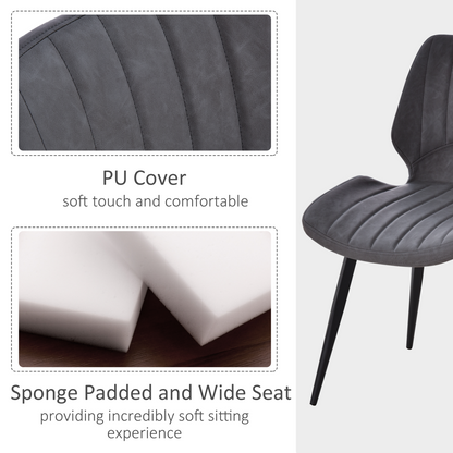 Set Of 2 Vintage PU Leather Dining Chair Moulded Seats Padded Steel Frame Grey