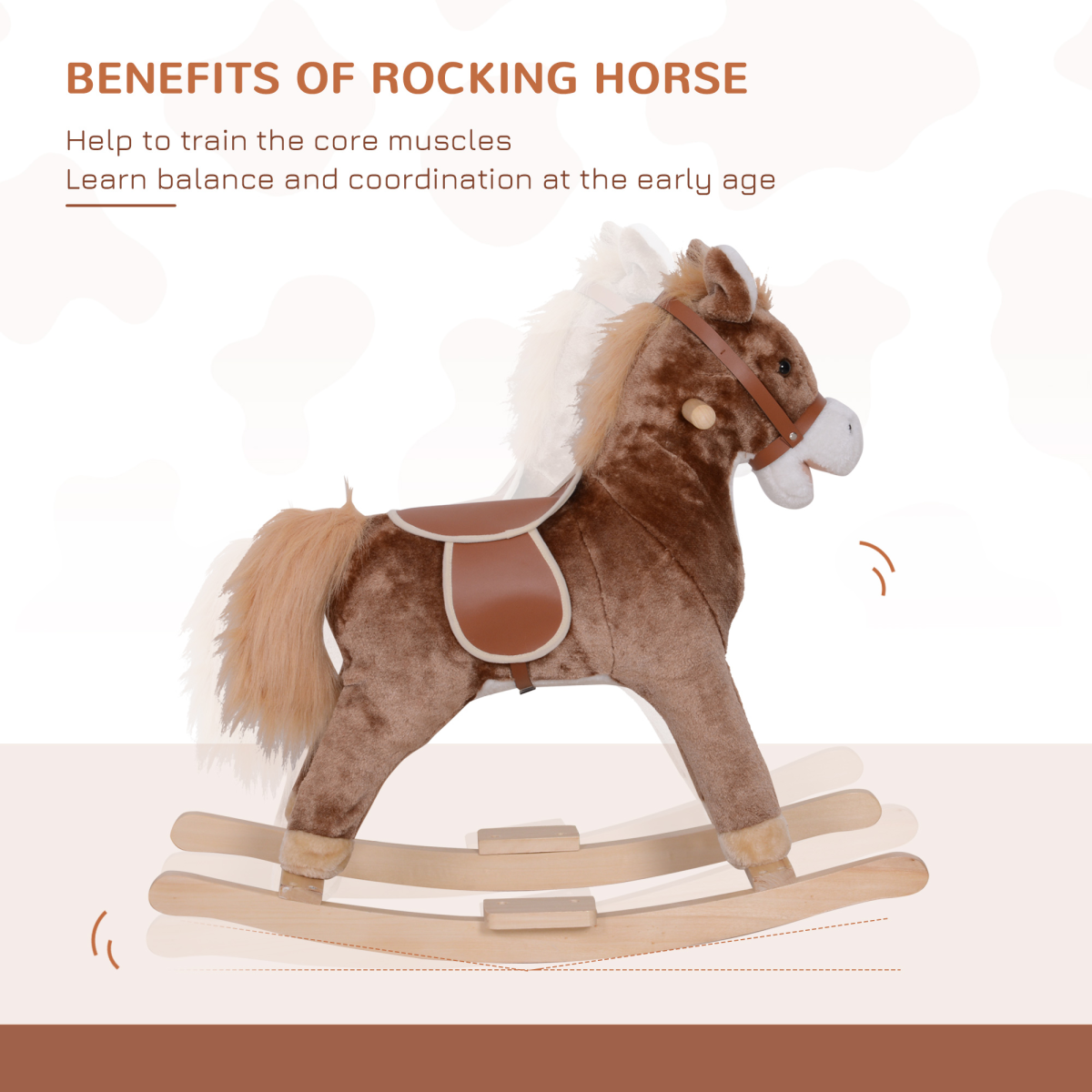 HOMCOM wooden plush kids rocking horse ride-on toy for children aged 3, featuring a colorful and sturdy design.