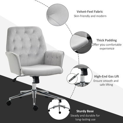 Swivel Computer Chair w/ Arm Modern Style Tufted Home Office Light Grey
