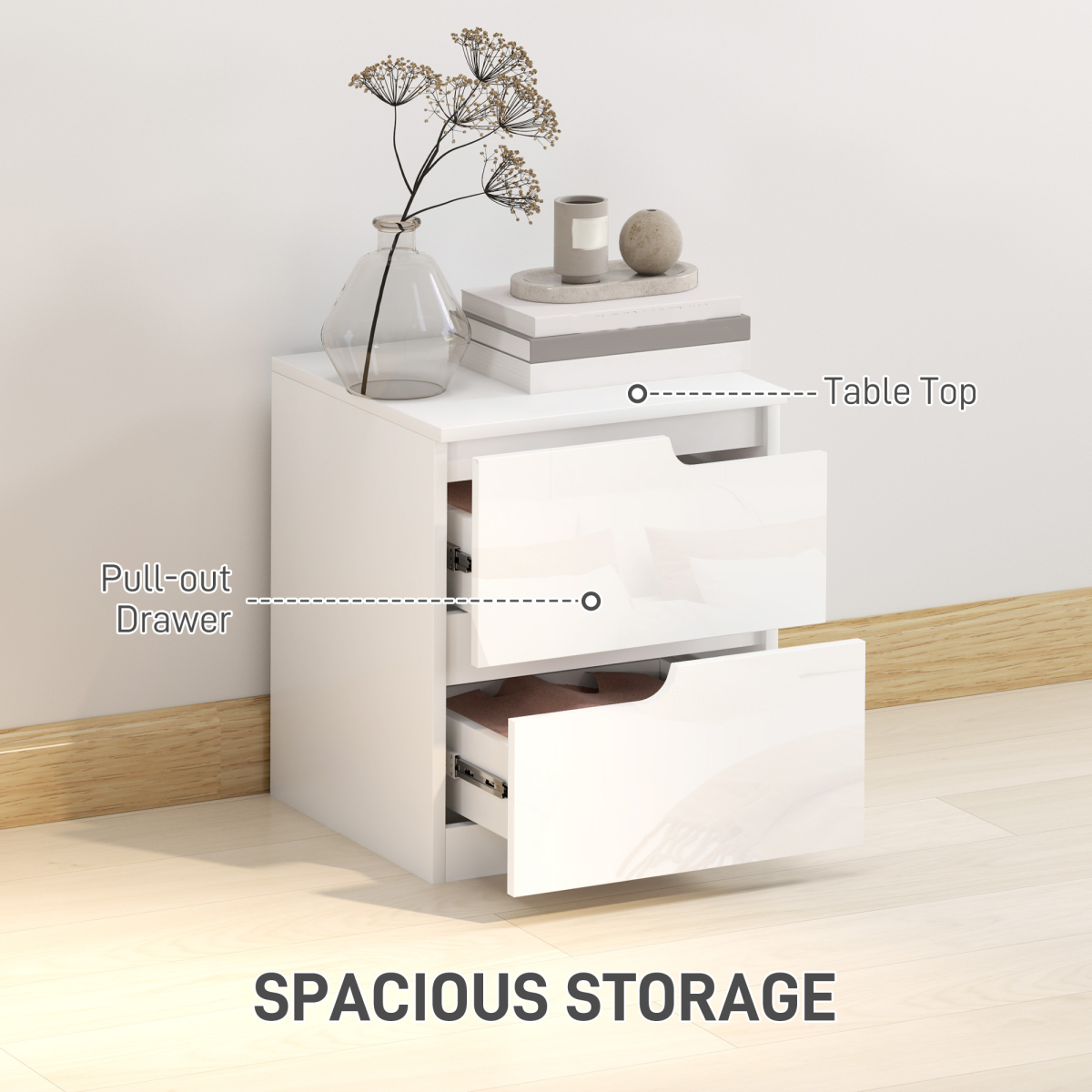 Modern Bedside Table with 2 Drawers for Bedroom, Living Room, White