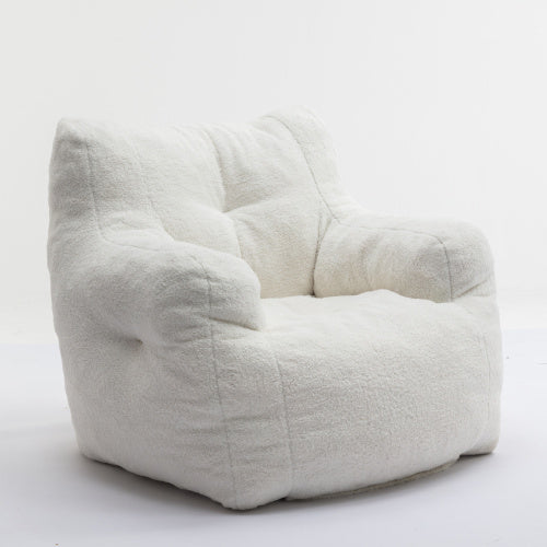 Soft Tufted Foam Bean Bag Chair with Teddy Fabric – Ivory White