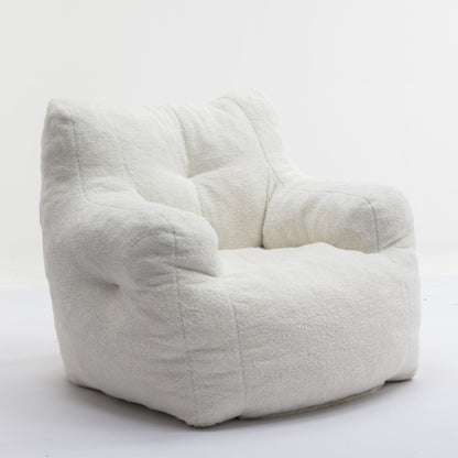 Soft Tufted Foam Bean Bag Chair with Teddy Fabric – Ivory White