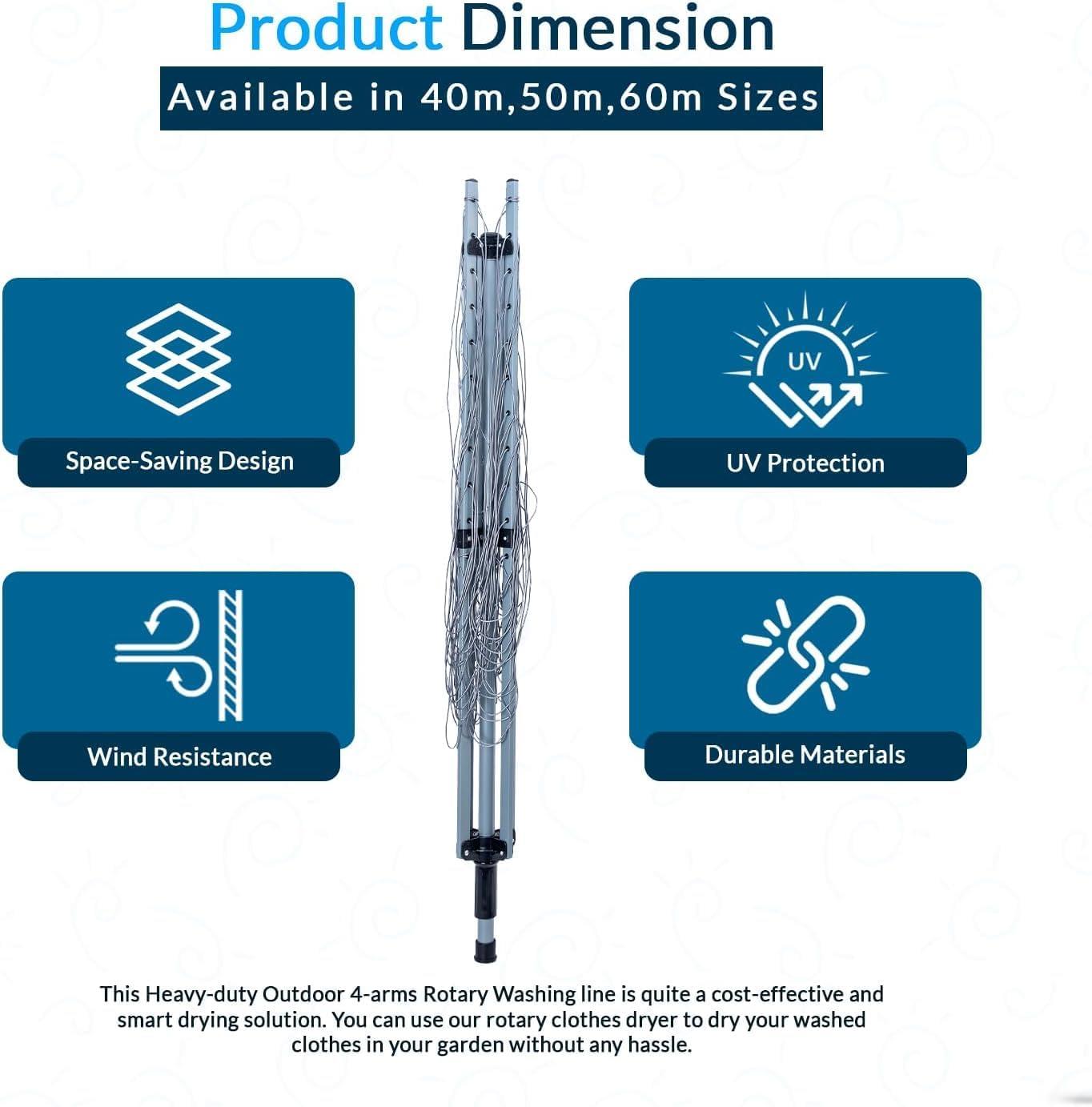 50M rotary airer dryer cover with metal spike, weather-resistant outdoor cover for clotheslines and rotary dryers.
