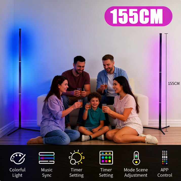 HOMCOM 10W RGB LED corner floor lamp with remote control, modern minimalist standing mood light for home decor.