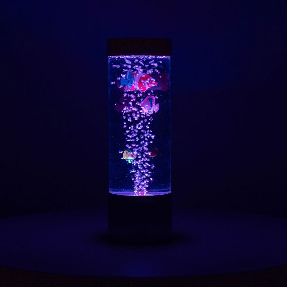 Livoshop 32cm LED bubble lamp with color-changing fish water tube, sensory novelty light with vibrant moving bubbles inside.
