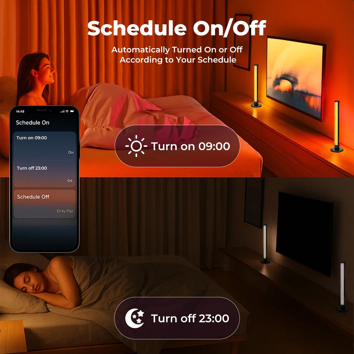 Livoshop Emitto 2X Smart RGB LED light bars with color-changing, music sync, and ambient lighting for gaming and home decor.