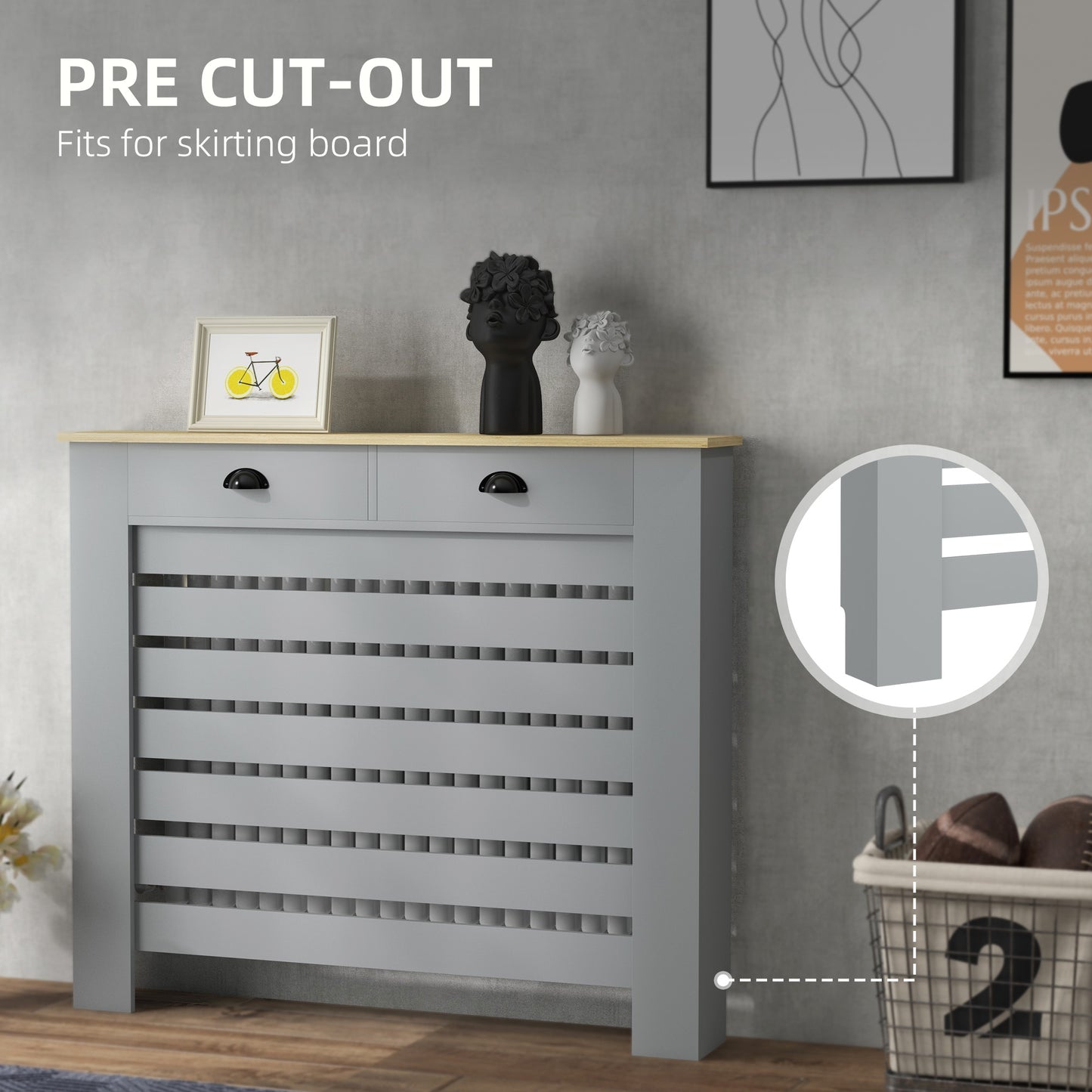 95.5H X 111Wcm Radiator Cover, With Drawer - Grey