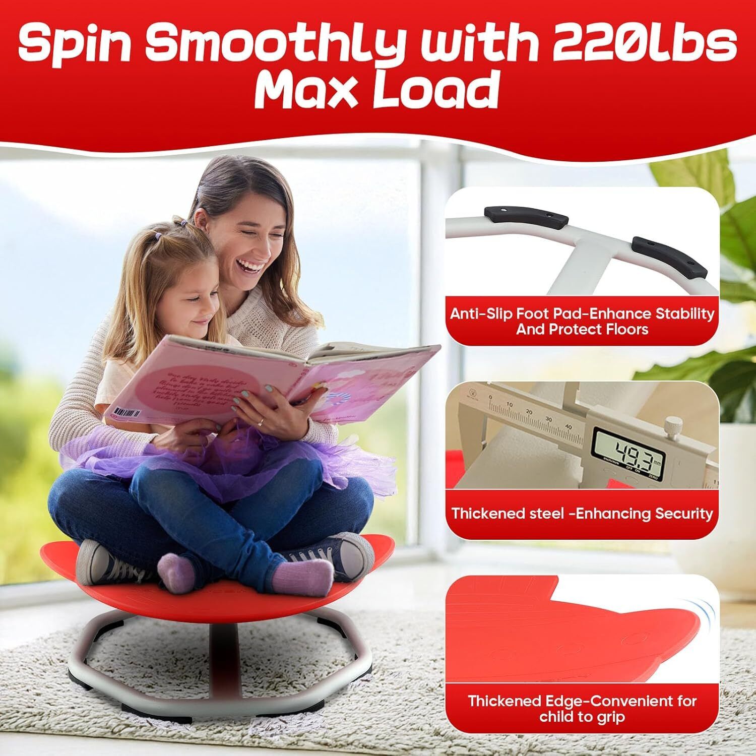 HOMCOM 360° sit and spin sensory swivel seat for kids, wobble spinning toy chair with colorful design and sturdy base.