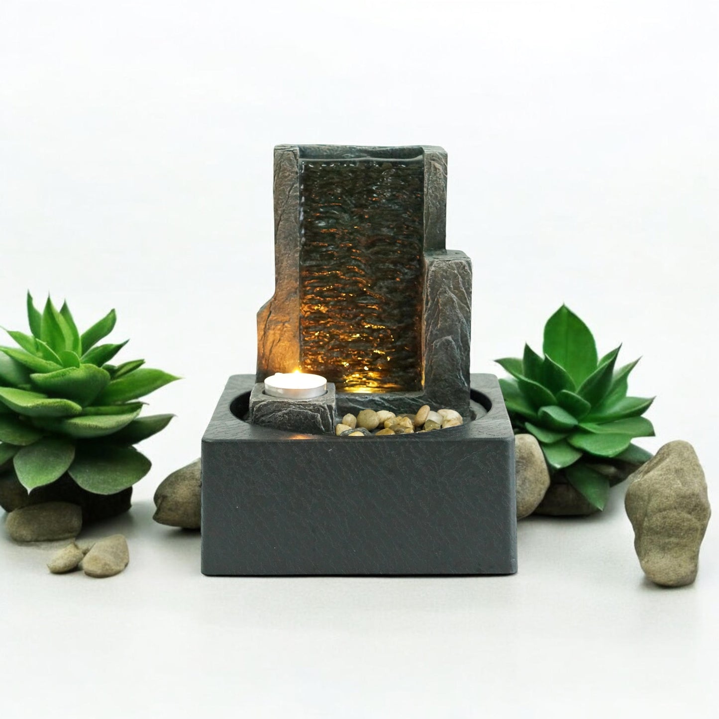 MSL 24cm fountain with flowing water feature, decorative outdoor garden ornament with intricate design.