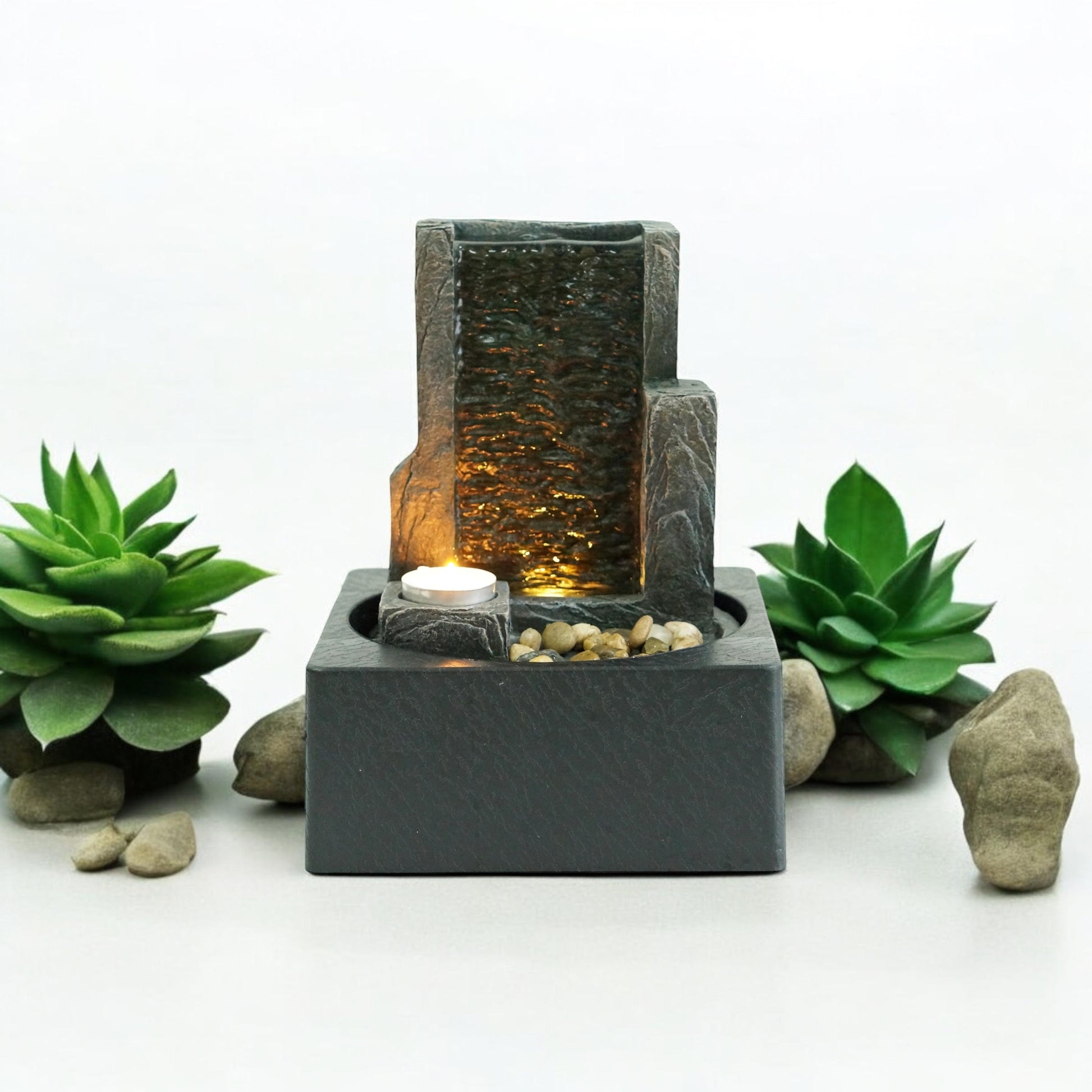 MSL 24cm fountain with flowing water feature, decorative outdoor garden ornament with intricate design.