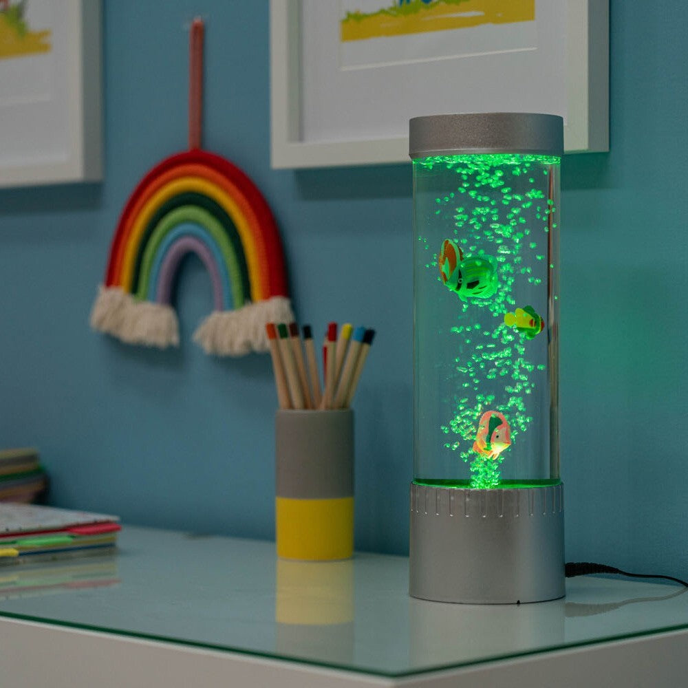 Livoshop 32cm LED bubble lamp with color-changing fish water tube, sensory novelty light for decorative and calming effects.