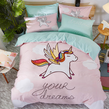 Colorful cotton cartoon bedding set by HOMCOM featuring playful character prints on soft, cozy fabric for children's bedroom decor.