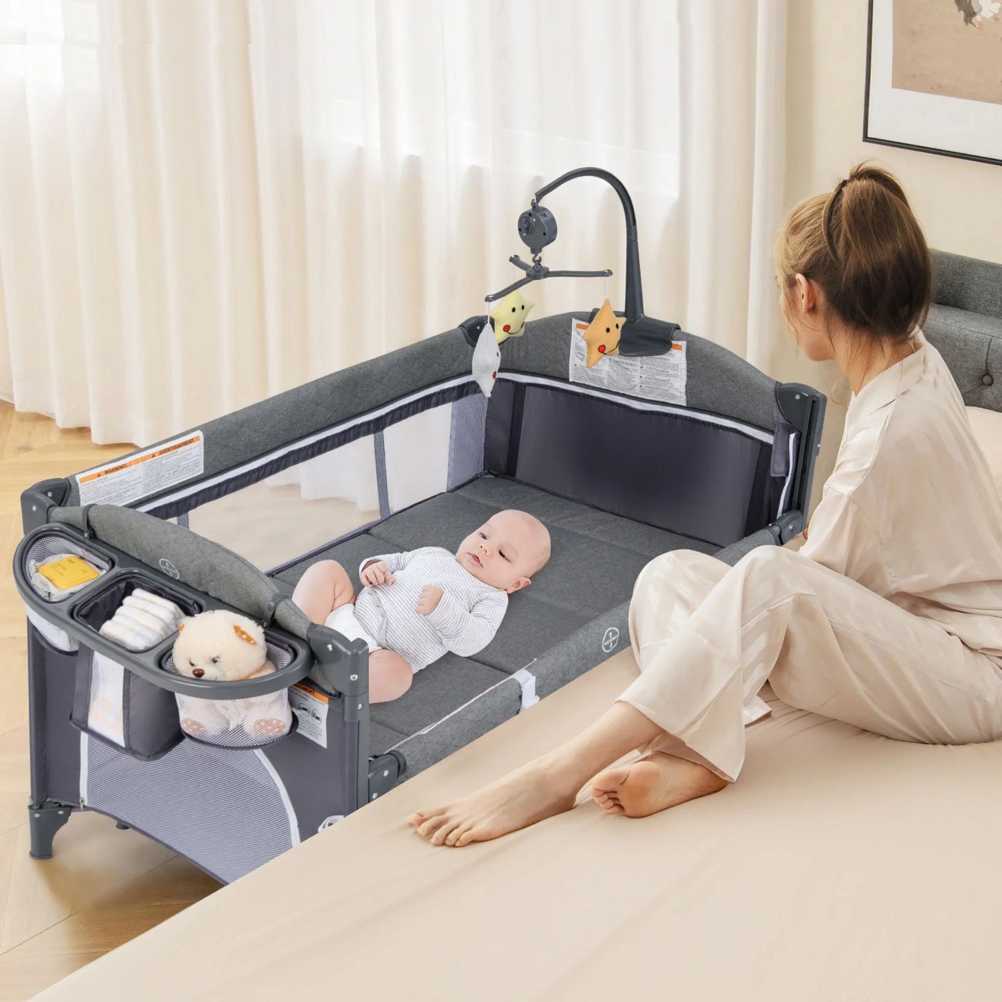 Livoshop 6-in-1 baby travel cot with changing table, foldable baby bed and portable crib for convenient travel and home use