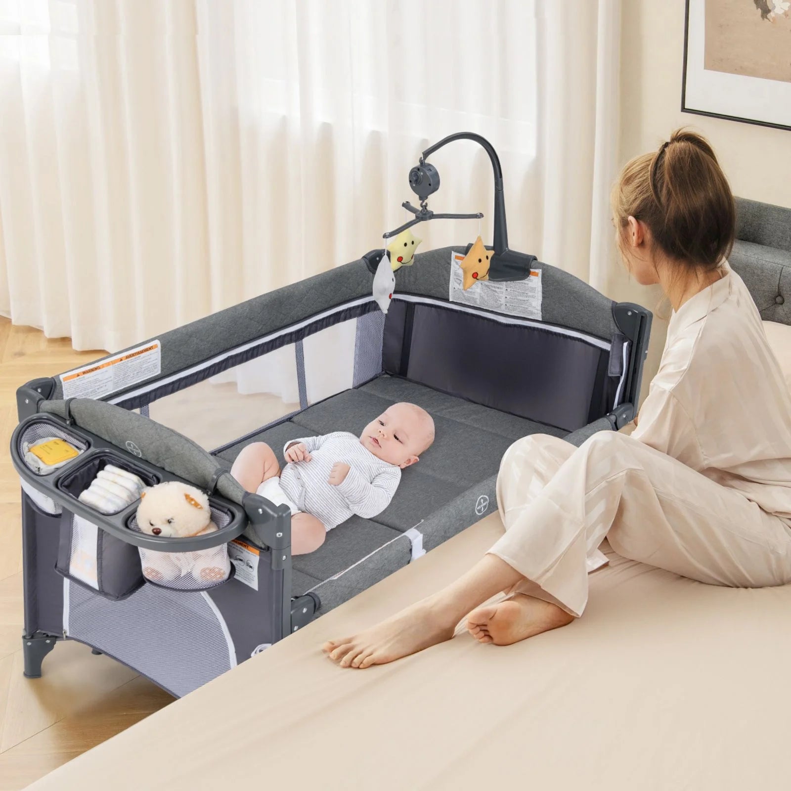 Livoshop 6-in-1 baby travel cot with changing table, foldable baby bed and portable crib for convenient travel and home use