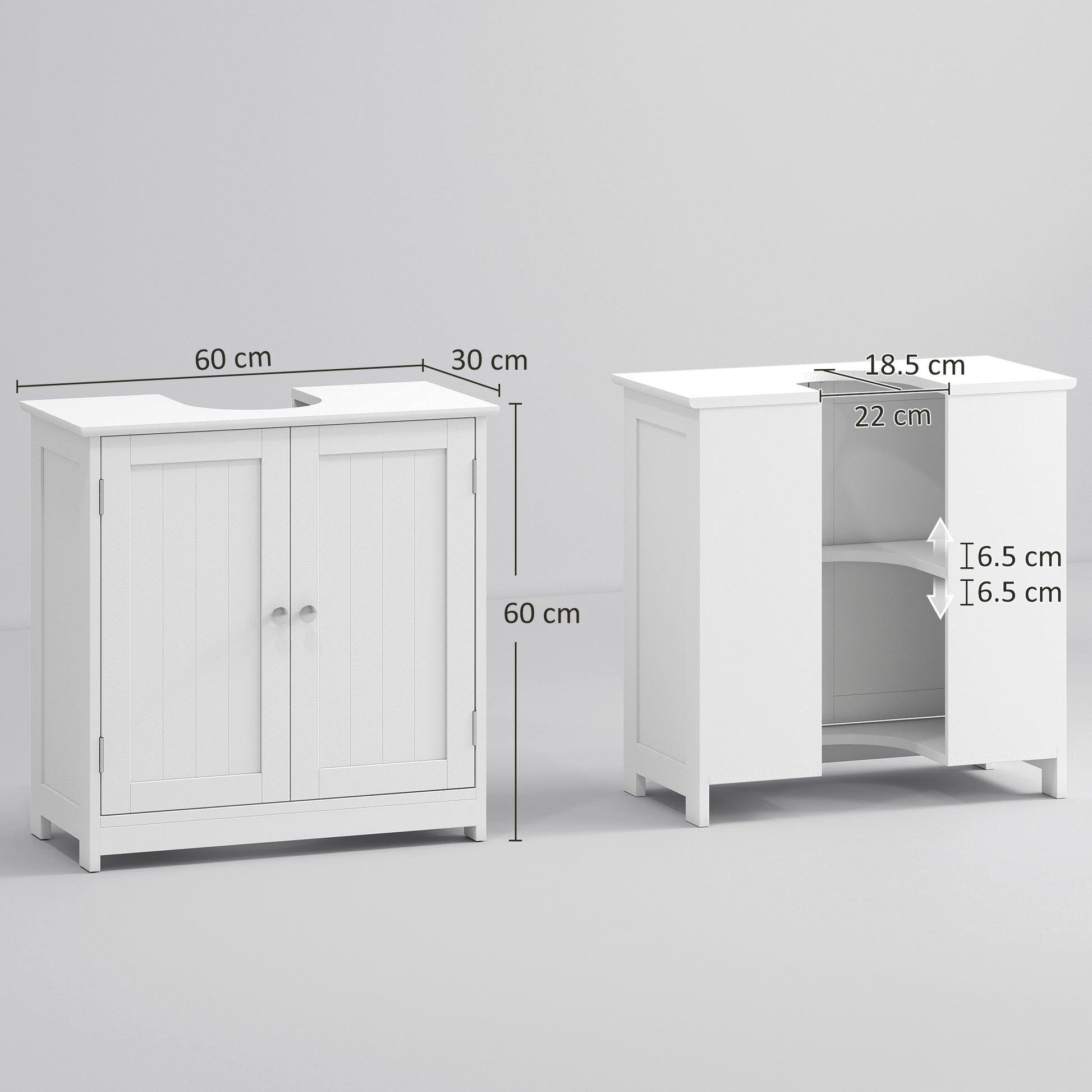 White HOMCOM Kleankin under sink bathroom cabinet with two doors, adjustable shelf, ideal for basin with or without pedestal.